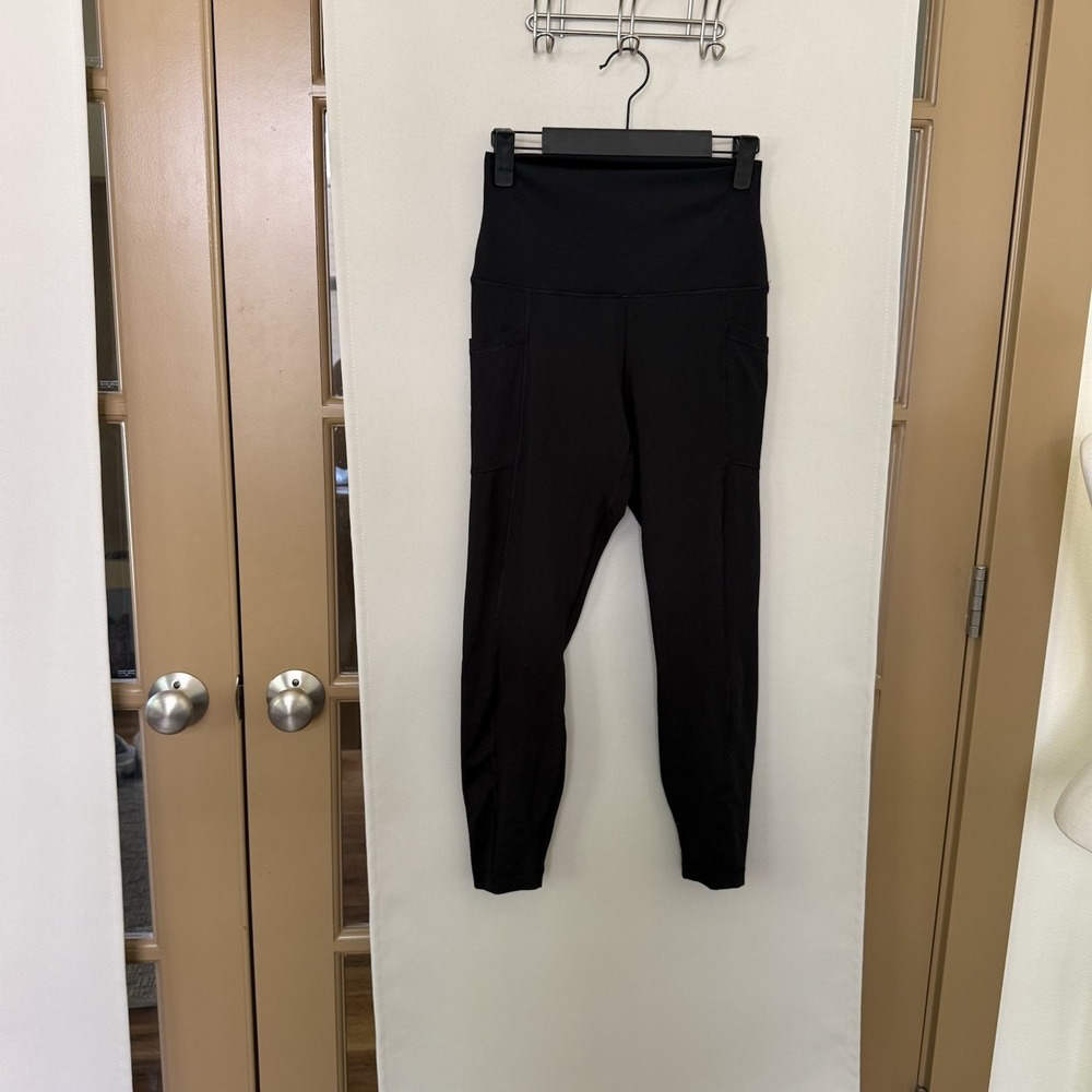 Yogalicious Womens Medium Black Lux Tribeca‎ Ankle Leggings Side Pocket Athletic